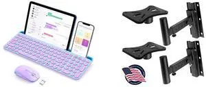FOR-Bluetooth Keyboard and Mouse for iPad, CTU-301 Multi-Device Bluetooth + 2.4G Wireless Keyboard Mouse with Tablet Holder for MacBook/Windows Computer, iOS/Andriod Tablet Phone, Blue & Purple and FOR-90°30° Angle Tilt Rotation Adjustment SolidSteel Pin Serves as SafetyStop Mount Speaker Bracket StandsDual Universal Adjustable w 125 Distance from Wall PSTNDW15