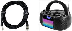 XLR Microphone Cable Male to Female 10 Ft Fully Balanced Premium Mic Cable 6 Pack and MD6972 Portable Top Loading CD Boombox with Digital AM/FM Stereo Radio, Color Changing Lights, and Bluetooth Wireless Technology | CD-R/CD-RW Compatible | LCD Display |