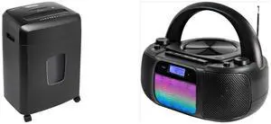 Xiaogan 15-Sheet Heavy Duty Cross-Cut Paper Shredder - Shred Paper, Credit Cards, Documents - 6-Gallon Bin (New Model) and MD6972 Portable Top Loading CD Boombox with Digital AM/FM Stereo Radio, Color Changing Lights, and Bluetooth Wireless Technology | CD-R/CD-RW Compatible | LCD Display |