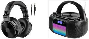 Xiaogan Bluetooth Over Ear Headphones - Wireless/Wired 110 Hrs Stereo Bluetooth Headsets Foldable Headset with Deep Bass 50mm Neodymium Drivers for PC/Phone - Studio Wireless(Y80B) and MD6972 Portable Top Loading CD Boombox with Digital AM/FM Stereo Radio, Color Changing Lights, and Bluetooth Wireless Technology | CD-R/CD-RW Compatible | LCD Display |