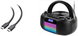 [Intel Certified] 40Gbps USB4 Thunderbolt 4 Cable 3.3ft with 8K Video and 100W Charging - 1m - Backwards Compatible with Thunderbolt 3 Cable and USB-C and MD6972 Portable Top Loading CD Boombox with Digital AM/FM Stereo Radio, Color Changing Lights, and Bluetooth Wireless Technology | CD-R/CD-RW Compatible | LCD Display |