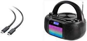 [Intel Certified] Pro-trade 40Gbps Active Thunderbolt 4 Cable 6.6 ft with 100W Charging and 8K Video - Fully Compatible with USB C/USB-C, USB 4 / USB4, and Thunderbolt 3 and MD6972 Portable Top Loading CD Boombox with Digital AM/FM Stereo Radio, Color Changing Lights, and Bluetooth Wireless Technology | CD-R/CD-RW Compatible | LCD Display |