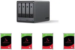 UGREEN NASync DXP4800, 4-Bay NAS with Intel®  N100 Quad-Core CPU (Up to 3.4GHz) 8GB DDR5, 2x M.2 PCIe Slots, 2.5GbE Port, SD Card Reader (Diskless) 4 x Seagate IronWolf ST4000VN006 4TB 5400 RPM 256MB Cache SATA 6.0Gb/s 3.5" Internal Hard Dr