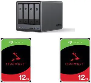 UGREEN NASync DXP4800, 4-Bay NAS with Intel®  N100 Quad-Core CPU (Up to 3.4GHz) 8GB DDR5, 2x M.2 PCIe Slots, 2.5GbE Port, SD Card Reader (Diskless) 2 x Seagate IronWolf 12TB NAS Hard Drive 7200 RPM 256MB Cache SATA 6.0Gb/s CMR 3.5" Internal