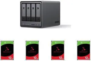 UGREEN NASync DXP4800, 4-Bay NAS with Intel®  N100 Quad-Core CPU (Up to 3.4GHz) 8GB DDR5, 2x M.2 PCIe Slots, 2.5GbE Port, SD Card Reader (Diskless) 4 x Seagate IronWolf 12TB NAS Hard Drive 7200 RPM 256MB Cache SATA 6.0Gb/s CMR 3.5" Internal