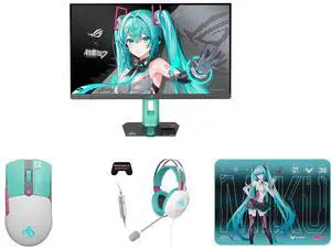 ASUS ROG Strix XG27ACMEG-G Hatsune Miku Edition Monitor – 27-inch 2560x1440, 260Hz OC (Above 144Hz), 0.3ms (min.), Fast IPS, Extreme Low Motion Blur Sync ASUS TUF Gaming Mini Wireless Mouse Hatsune Miku Edition ASUS TUF GAMING H1 GEN II HAT ASUS ROG Strix XG27ACMEG-G Hatsune Miku Edition Monitor – 27-inch 2560x1440, 260Hz OC (Above 144Hz), 0.3ms (min.), Fast IPS, Extreme Low Motion Blur Sync ASUS TUF Gaming Mini Wireless Mouse Hatsune Miku Edition ASUS TUF GAMING H1 GEN II HAT