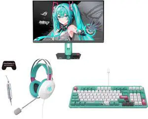 ASUS ROG Strix XG27ACMEG-G Hatsune Miku Edition Monitor – 27-inch 2560x1440, 260Hz OC (Above 144Hz), 0.3ms (min.), Fast IPS, Extreme Low Motion Blur Sync ASUS TUF GAMING H1 GEN II HATSUNE MIKU EDITION, Wired Gaming Headset with 40 mm ASUS E ASUS ROG Strix XG27ACMEG-G Hatsune Miku Edition Monitor – 27-inch 2560x1440, 260Hz OC (Above 144Hz), 0.3ms (min.), Fast IPS, Extreme Low Motion Blur Sync ASUS TUF GAMING H1 GEN II HATSUNE MIKU EDITION, Wired Gaming Headset with 40 mm ASUS E