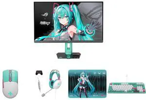 ASUS ROG Strix XG27ACMEG-G Hatsune Miku Edition Monitor – 27-inch 2560x1440, 260Hz OC (Above 144Hz), 0.3ms (min.), Fast IPS, Extreme Low Motion Blur Sync ASUS TUF Gaming Mini Wireless Mouse Hatsune Miku Edition ASUS TUF GAMING H1 GEN II HAT ASUS ROG Strix XG27ACMEG-G Hatsune Miku Edition Monitor – 27-inch 2560x1440, 260Hz OC (Above 144Hz), 0.3ms (min.), Fast IPS, Extreme Low Motion Blur Sync ASUS TUF Gaming Mini Wireless Mouse Hatsune Miku Edition ASUS TUF GAMING H1 GEN II HAT