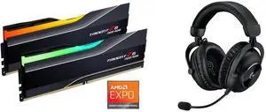 G.SKILL Trident Z5 Neo RGB Series Model F5-6000J3444F64GX2-TZ5NR + Logitech G PRO X2 LIGHTSPEED Wireless Gaming Headset, Detachable Boom Mic, 50mm Graphene Drivers, DTS:X Headphone 2.0—7.1 Surround, Bluetooth/USB/3.5mm Aux, for PC, PS5, PS4, Nintendo Switch - Black
