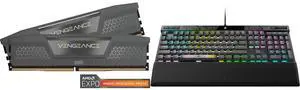 CORSAIR Vengeance Model CMK32GX5M2F6000Z36 + CORSAIR K70 MAX RGB Magnetic-Mechanical Gaming Keyboard - Adjustable CORSAIR MGX Switches, Dedicated Media Controls, CORSAIR AXON, Aluminum Frame - Steel Gray