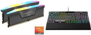 CORSAIR Vengeance RGB Model CMH32GX5M2F6000Z36 + CORSAIR K70 MAX RGB Magnetic-Mechanical Gaming Keyboard - Adjustable CORSAIR MGX Switches, Dedicated Media Controls, CORSAIR AXON, Aluminum Frame - Steel Gray