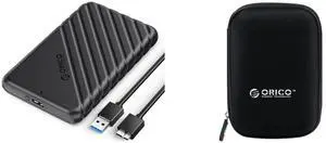 ORICO 2.5 inch External Hard Drive Enclosure USB3.0 to SATAIII 5Gbps HDD SSD Storage Case for 7mm 9.5mm SATA HDD SSD Max 6TB Support UASP protocols and TRIM + ORICO 2.5 inch Portable External Hard Drive Protection Bag Dual Buffer Layer HDD Protector Case - Black(PHD-25)