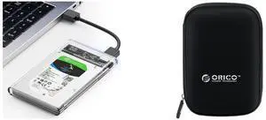 ORICO 2.5 USB 3.0 SATA HDD Box HDD Hard Disk Drive External HDD Enclosure Transparent Case Tool Free (2139U3) + ORICO 2.5 inch Portable External Hard Drive Protection Bag Dual Buffer Layer HDD Protector Case - Black(PHD-25)
