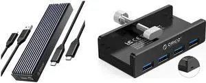 Hard Drive / SSD Enclosures Hubs - Network / USB / Firewire Combo -  Orico M2PVM-C3-BK-BP Bundle with  Orico MH4PU-P-BK-BP