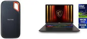 SanDisk 1TB Extreme Portable SSD - Up to 1050MB/s, USB-C, USB 3.2 Gen 2, IP65 Water and Dust Resistance, Updated Firmware - External Solid State Drive - SDSSDE61-1T00-G25 MSI Vector - 16" GeForce RTX 5070 Ti Laptop GPU - Intel Core Ultra 7