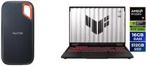 SanDisk 4TB Extreme Portable SSD - Up to 1050MB/s, USB-C, USB 3.2 Gen 2, IP65 Water and Dust Resistance, Updated Firmware - External Solid State Drive - SDSSDE61-4T00-G25 ASUS TUF Gaming A16 - 16" GeForce RTX 5060 Laptop GPU - AMD Ryzen 7 2