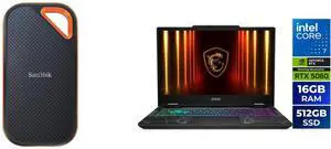 SanDisk 4TB Extreme PRO Portable SSD - Up to 2000MB/s - USB-C, USB 3.2 Gen 2x2, IP65 Water and Dust Resistance, Updated Firmware - External Solid State Drive - SDSSDE81-4T00-G25 MSI Cyborg15 - 15.6" GeForce RTX 5060 Laptop GPU - Intel Core