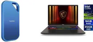 SanDisk Creator Series Pro 4TB USB 3.2 Gen 2x2 Portable SSD #SDSSDE81C-4T00-G25 MSI Vector - 16" GeForce RTX 5070 Ti Laptop GPU - Intel Core Ultra 7 255HX - 16GB Memory - 512 GB SSD - Windows 11 Home Gaming Laptop - 144 Hz IPS (Vector 16 HX
