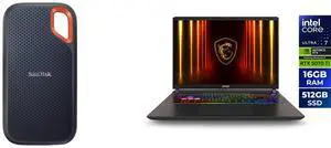 SanDisk Extreme 8TB Portable SSD, USB 3.2 Gen 2, USB-C, - External Solid State Drive - SDSSDE61-8T00-G25 MSI Vector - 16" GeForce RTX 5070 Ti Laptop GPU - Intel Core Ultra 7 255HX - 16GB Memory - 512 GB SSD - Windows 11 Home Gaming Laptop -