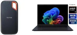 SanDisk 2TB Extreme Portable SSD - Up to 1050MB/s, USB-C, USB 3.2 Gen 2, IP65 Water and Dust Resistance, Updated Firmware - External Solid State Drive - SDSSDE61-2T00-G25 Asus VivoBook 16" Copilot+ PC Laptop AMD Ryzen AI 7 350 16GB DDR5 Mem
