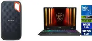 SanDisk 2TB Extreme Portable SSD - Up to 1050MB/s, USB-C, USB 3.2 Gen 2, IP65 Water and Dust Resistance, Updated Firmware - External Solid State Drive - SDSSDE61-2T00-G25 MSI Cyborg15 - 15.6" GeForce RTX 5060 Laptop GPU - Intel Core 7-240H(