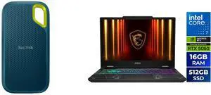 SanDisk 2TB Extreme Portable SSD - Up to 1050MB/s - USB-C, USB 3.2 Gen 2 - External Solid State Drive - SDSSDE61-2T00-G25M MSI Cyborg15 - 15.6" GeForce RTX 5060 Laptop GPU - Intel Core 7-240H(1.80-5.20 GHz) - 16GB Memory - 512 GB NVMe SSD -