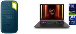 SanDisk 2TB Extreme Portable SSD - Up to 1050MB/s - USB-C, USB 3.2 Gen 2 - External Solid State Drive - SDSSDE61-2T00-G25M MSI Vector - 16" GeForce RTX 5070 Ti Laptop GPU - Intel Core Ultra 7 255HX - 16GB Memory - 512 GB SSD - Windows 11 Ho