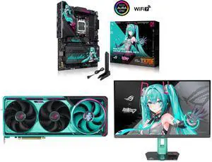 ASUS ROG STRIX X870E-H GAMING WIFI7 HATSUNE MIKU EDITION AMD X870E ATX motherboard, 16+2+1 power stages, Dynamic OC Switcher, Core Flex, DDR5, WiFi 7, 4x M.2, PCIe 5.0, dual USB4, USB 10Gbps Type-C ASUS ROG Astral GeForce RTX 5080 Graphics