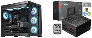 PCCOOLER CPS C3 T700 PC Case, Dual-Chamber Mid-Tower ATX Case, High-Airflow Computer Case, BTF Motherboard Supports, Sturdy Tempered Glass Front & Side Panels, Black (Fans Not Included) and PCCOOLER CPS YN750 Fully Modular Power Supply, 80 PLUS Gold 750W PSU, 12V-2x6 Cable ATX 3.1 & PCIe 5.1 Ready, 105°C Rated Japanese Capacitors, ECO Mode, 135mm FDB Fan, 10 Years Warranty