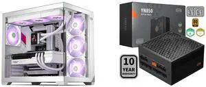 PCCOOLER CPS C3 T700 PC Case, Dual-Chamber Mid-Tower ATX Case, High-Airflow Computer Case, BTF Motherboard Supports, Sturdy Tempered Glass Front & Side Panels, White (Fans Not Included) and PCCOOLER CPS YN850 Fully Modular Power Supply, 80 PLUS Gold 850W PSU, 12V-2x6 Cable,  ATX 3.1 & PCIe 5.1 Ready, 105°C Rated Japanese Capacitors, ECO Mode, 135mm FDB Fan, 10 Years Warranty