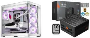 PCCOOLER CPS C3 T700 PC Case, Dual-Chamber Mid-Tower ATX Case, High-Airflow Computer Case, BTF Motherboard Supports, Sturdy Tempered Glass Front & Side Panels, White (Fans Not Included) and PCCOOLER CPS YN750 Fully Modular Power Supply, 80 PLUS Gold 750W PSU, 12V-2x6 Cable ATX 3.1 & PCIe 5.1 Ready, 105°C Rated Japanese Capacitors, ECO Mode, 135mm FDB Fan, 10 Years Warranty