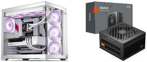 PCCOOLER CPS C3 T700 PC Case, Dual-Chamber Mid-Tower ATX Case, High-Airflow Computer Case, BTF Motherboard Supports, Sturdy Tempered Glass Front & Side Panels, White (Fans Not Included) and PCCOOLER CPS KN650 Fully Modular Power Supply, 80 PLUS Gold 650W PSU, Native 12V-2x6 Connector, ATX 3.1 & PCIe 5.1 Ready, Dual CPU Power Cables, 105°C Rated Japanese Capacitors, P3-KN650-G1F