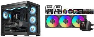 PCCOOLER CPS C3 T700 PC Case, Dual-Chamber Mid-Tower ATX Case, High-Airflow Computer Case, BTF Motherboard Supports, Sturdy Tempered Glass Front & Side Panels, Black (Fans Not Included) and PCCOOLER CPS DC360 Pro ARGB Display AIO CPU Liquid Cooler, 360mm Radiator, 310W TDP, Customizable 2.4" IPS LCD Display, Ceramic Bearing, for Intel LGA 1851/1700/1200/115X & AMD AM5/AM4, Black