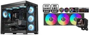 PCCOOLER CPS C3 T700 PC Case, Dual-Chamber Mid-Tower ATX Case, High-Airflow Computer Case, BTF Motherboard Supports, Sturdy Tempered Glass Front & Side Panels, Black (Fans Not Included) and PCCOOLER CPS GT360 ARGB Display AIO CPU Liquid Cooler, 360mm Radiator, 310W TDP, Customizable 3.5" IPS LCD Cyber Style Display, Ceramic Bearing, for Intel LGA 1851/1700/1200/115X & AMD AM5/AM4, Black