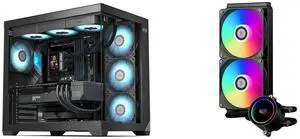 PCCOOLER CPS C3 T700 PC Case, Dual-Chamber Mid-Tower ATX Case, High-Airflow Computer Case, BTF Motherboard Supports, Sturdy Tempered Glass Front & Side Panels, Black (Fans Not Included) and PCCOOLER CPS DA240 ARGB AIO CPU Liquid Cooler, 240mm Radiator, 260W TDP, Infinity Halo ARGB Effect, High-Performance 3000 RPM Pump Speed, for Intel LGA 20XX/1851/1700/1200/115X & AMD AM5/AM4, Black