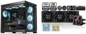 PCCOOLER CPS C3 T700 PC Case, Dual-Chamber Mid-Tower ATX Case, High-Airflow Computer Case, BTF Motherboard Supports, Sturdy Tempered Glass Front & Side Panels, Black (Fans Not Included) and PCCOOLER CPS DT360 ARGB Display AIO CPU Liquid Cooler, 360mm Radiator, 320W TDP, Customizable & Magnetic 3.4" IPS LCD Display, Ceramic Bearing, for Intel LGA 1851/1700/1200/115X & AMD AM5/AM4, Black