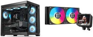 PCCOOLER CPS C3 T700 PC Case, Dual-Chamber Mid-Tower ATX Case, High-Airflow Computer Case, BTF Motherboard Supports, Sturdy Tempered Glass Front & Side Panels, Black (Fans Not Included) and PCCOOLER CPS GT240 ARGB Display AIO CPU Liquid Cooler, 240mm Radiator, 280W TDP, Customizable 3.5" IPS LCD Cyber Style Display, Ceramic Bearing, for Intel LGA 1851/1700/1200/115X & AMD AM5/AM4, Black