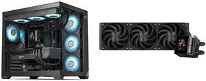 PCCOOLER CPS C3 T700 PC Case, Dual-Chamber Mid-Tower ATX Case, High-Airflow Computer Case, BTF Motherboard Supports, Sturdy Tempered Glass Front & Side Panels, Black (Fans Not Included) and PCCOOLER CPS DS360 Display AIO CPU Liquid Cooler, 360mm Radiator, 315W TDP, ARGB LEDs & Customizable 2.4" IPS LCD Display, Ceramic Bearing, for Intel LGA 1851/1700/1200/115X & AMD AM5/AM4, Black