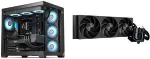 PCCOOLER CPS C3 T700 PC Case, Dual-Chamber Mid-Tower ATX Case, High-Airflow Computer Case, BTF Motherboard Supports, Sturdy Tempered Glass Front & Side Panels, Black (Fans Not Included) and PCCOOLER CPS DS360Pro Digital AlO CPU Liquid Cooler, 360mm Radiator, 310W TDP, ARGB LEDs & Digital Display, Aluminum Pump Cover, for Intel LGA20XX/1851/1700/1200/115X & AMD AM5/AM4, Black