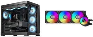 PCCOOLER CPS C3 T700 PC Case, Dual-Chamber Mid-Tower ATX Case, High-Airflow Computer Case, BTF Motherboard Supports, Sturdy Tempered Glass Front & Side Panels, Black (Fans Not Included) and PCCOOLER CPS DA360 Pro ARGB AIO CPU Liquid Cooler, 360mm Radiator, 300W TDP, 360° Rotatable Waterblock, Infinity Halo ARGB Effect, for Intel LGA20XX/1851/1700/1200/115X & AMD AM5/AM4, Black