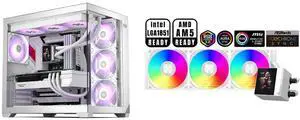 PCCOOLER CPS C3 T700 PC Case, Dual-Chamber Mid-Tower ATX Case, High-Airflow Computer Case, BTF Motherboard Supports, Sturdy Tempered Glass Front & Side Panels, White (Fans Not Included) and PCCOOLER CPS DC360 Pro ARGB Display AIO CPU Liquid Cooler, 360mm Radiator, 310W TDP, Customizable 2.4" IPS LCD Display, Ceramic Bearing, for Intel LGA 1851/1700/1200/115X & AMD AM5/AM4, White