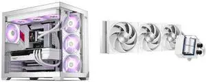 PCCOOLER CPS C3 T700 PC Case, Dual-Chamber Mid-Tower ATX Case, High-Airflow Computer Case, BTF Motherboard Supports, Sturdy Tempered Glass Front & Side Panels, White (Fans Not Included) and PCCOOLER CPS DS360Pro Digital AlO CPU Liquid Cooler, 360mm Radiator, 310W TDP, ARGB LEDs & Digital Display, Aluminum Pump Cover, for Intel LGA20XX/1851/1700/1200/115X & AMD AM5/AM4, White