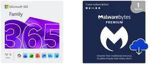 Microsoft 365 Family | 12-Month Subscription, Up to 6 People | Word, Excel, PowerPoint | 1TB OneDrive Cloud Storage | PC/MAC Instant Download Malwarebytes Premium - 1 -Device / 1 Year - Download