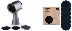 BREETEE Portable Range Hood Kitchen - Powerful 3-Speed Suction, Countertop Compact Ductless, 2x Core Filters, 2x Carbon Filters, Low Noise Kitchen Exhaust Fan, Oil Collection Cup,  [Silver] and BREETEE Carbon Filters Set - 6 Pack Replacement Filters for Breetee Portable Range Hoods - Efficient Odor Removal - 4,7 IN Circle Charcoal Filter for Range Hood Black