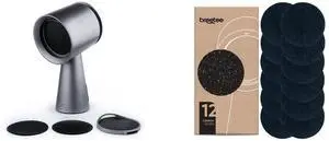 BREETEE Portable Range Hood Kitchen - Powerful 3-Speed Suction, Countertop Compact Ductless, 2x Core Filters, 2x Carbon Filters, Low Noise Kitchen Exhaust Fan, Oil Collection Cup,  [Silver] and BREETEE Carbon Filters Set - 12 Pack Replacement Filters for Breetee Portable Range Hoods - Efficient Odor Removal - 4,7 IN Circle Charcoal Filter for Range Hood Black 12 Pack