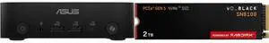 ASUS ExpertCenter PN54 Barebone Mini PC with AMD Ryzen AI 5 340 Processor, Dual Channel DDR5 RAM, Dual Storage Design, WiFi 7 & BT 5.4, Voice Command, Toolless Chassis Access (PN54-BB5000ETL-A) + WD_BLACK 2TB SN8100 NVMe SSD Internal Solid State Drive - Gen 5 PCIe 5.0x4, M.2 2280, Seq. Read Speeds Up to 14,900 MB/s, Best for AI Applications, Gaming, and Video Editing - WDS200T1X0M