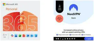 Microsoft 365 Personal | 12-Month Subscription, 1 person | Word, Excel, PowerPoint | 1TB OneDrive cloud storage | PC/Mac Instant Download NordVPN Basic, Premium VPN Service - 10 Devices /1 Year- Download