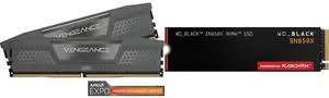 CORSAIR Vengeance 96GB (2 x 48GB) 288-Pin PC RAM DDR5 6000 (PC5 48000) Desktop Memory Model CMK96GX5M2E6000Z36 WD_BLACK 4TB SN850X NVMe Internal Gaming SSD Solid State Drive - Gen4 PCIe, M.2 2280, Up to 7,300 MB/s - WDS400T2X0E
