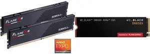 G.SKILL Flare X5 128GB (2 x 64GB) 288-Pin PC RAM DDR5 6000 (PC5 48000) Desktop Memory Model F5-6000J3444F64GX2-FX5 WD_BLACK 4TB SN850X NVMe Internal Gaming SSD Solid State Drive - Gen4 PCIe, M.2 2280, Up to 7,300 MB/s - WDS400T2X0E