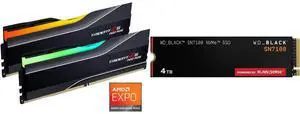 G.SKILL Trident Z5 Neo RGB Series 128GB (2 x 64GB) 288-Pin PC RAM DDR5 6000 (PC5 48000) Desktop Memory Model F5-6000J3444F64GX2-TZ5NR WD_BLACK SN7100 M.2 2280 4TB PCI-Express 4.0 x4 TLC 3D NAND Internal Solid State Drive (SSD) WDS400T4X0E G.SKILL Trident Z5 Neo RGB Series 128GB (2 x 64GB) 288-Pin PC RAM DDR5 6000 (PC5 48000) Desktop Memory Model F5-6000J3444F64GX2-TZ5NR WD_BLACK SN7100 M.2 2280 4TB PCI-Express 4.0 x4 TLC 3D NAND Internal Solid State Drive (SSD) WDS400T4X0E